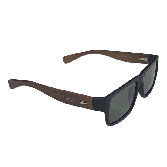 Óculos Geturys – Lente Preta e Armação em Bambu Marrom